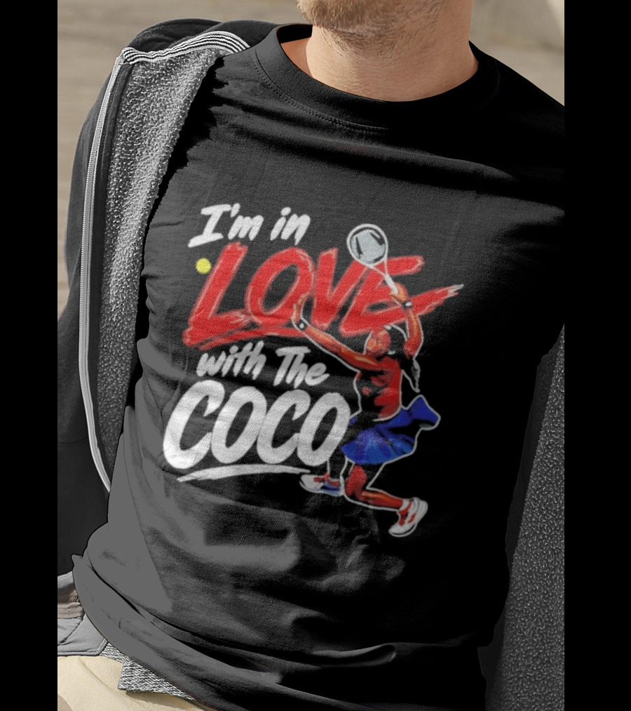 I'm In Love With The Coco Tennis Slam Action Bold Red And White T-Shirt