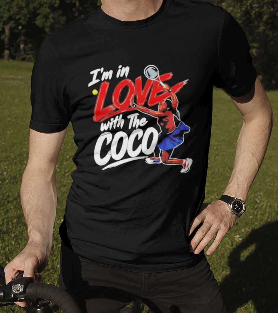 I'm In Love With The Coco Tennis Slam Action Bold Red And White T-Shirt