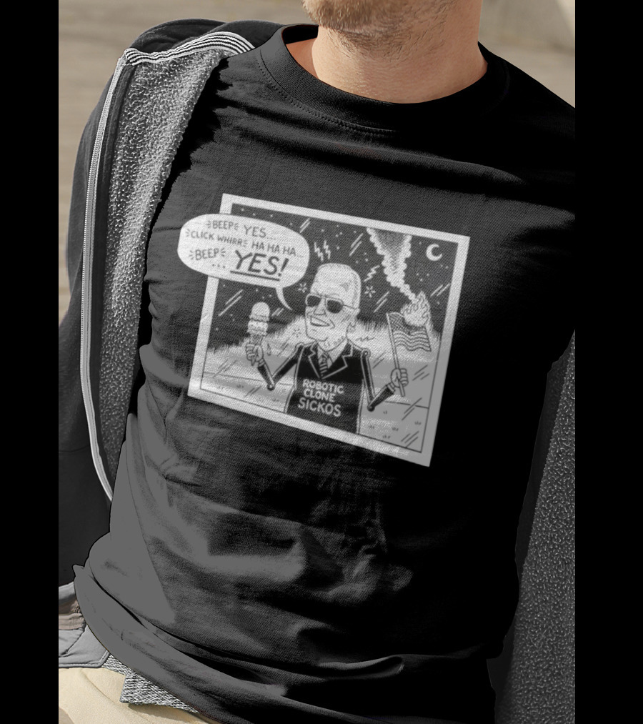 Joe Biden Robotic Clone Sickos Cartoon Ice Cream Flag Speech Bubble BEEP YES T-Shirt