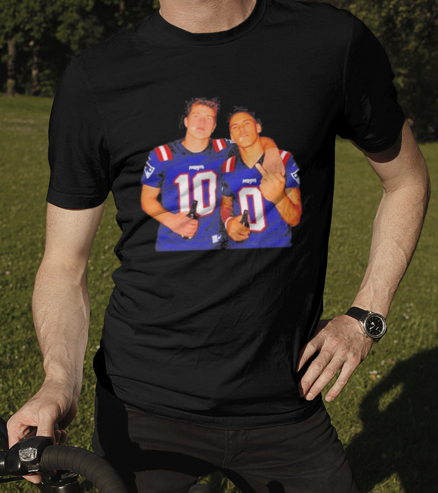 New England Patriots Drake Maye Christian Gonzalez Middle Finger Beer T-Shirt