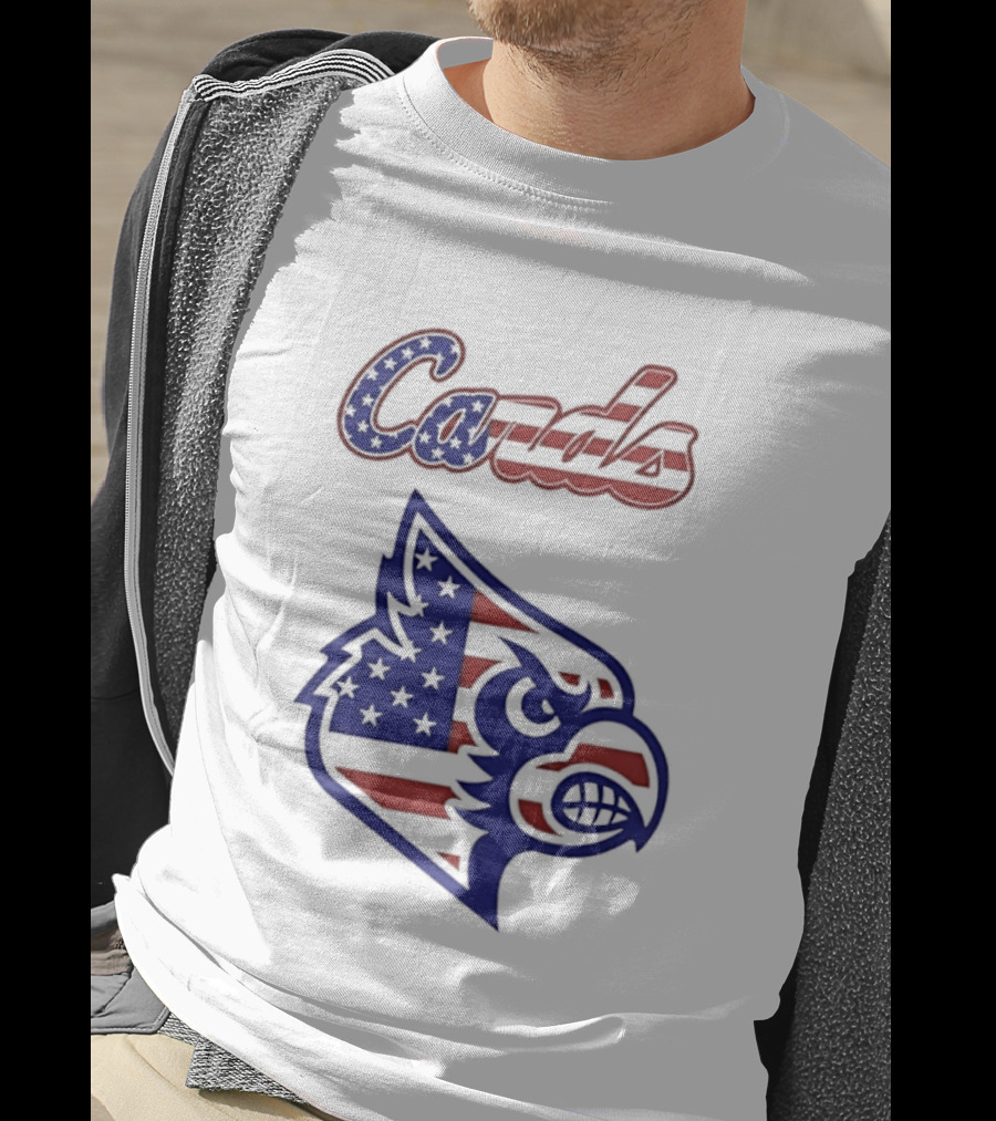 Cards American Flag Cardinal Head Stars Stripes T-Shirt