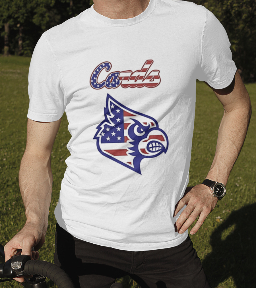 Cards American Flag Cardinal Head Stars Stripes T-Shirt