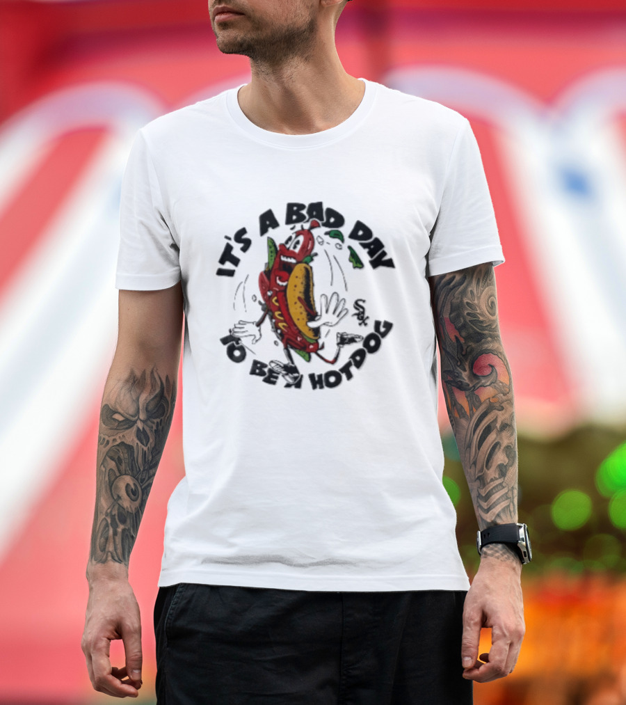 Chicago White Sox MLB It's A Bad Day To Be Hotdog Panicked Cartoon Sausage Running T-Shirt