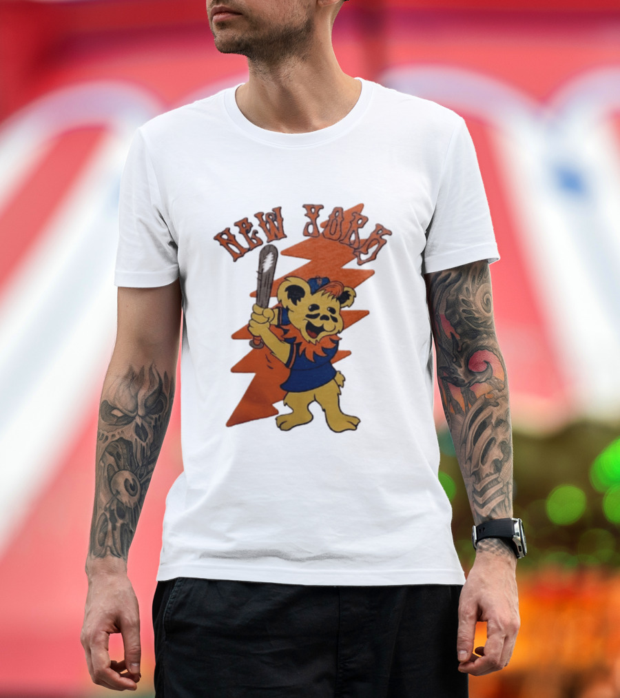 New York Grateful Dead Dancing Bear Batting Baseball Mets MLB T-Shirt