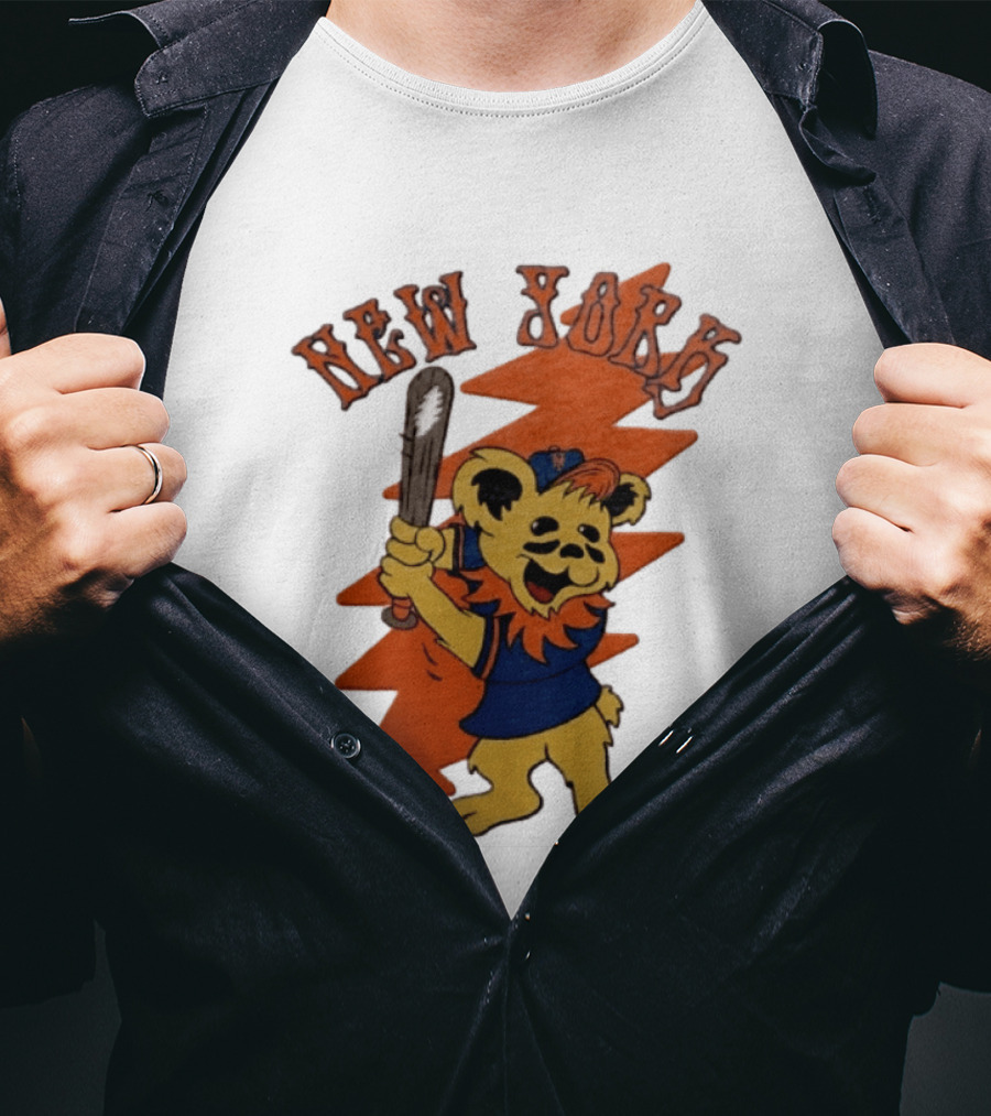 New York Grateful Dead Dancing Bear Batting Baseball Mets MLB T-Shirt