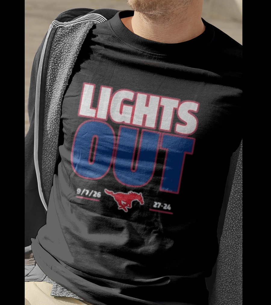 SMU Mustangs Football Lights Out 9 7 26 27 24 T-Shirt