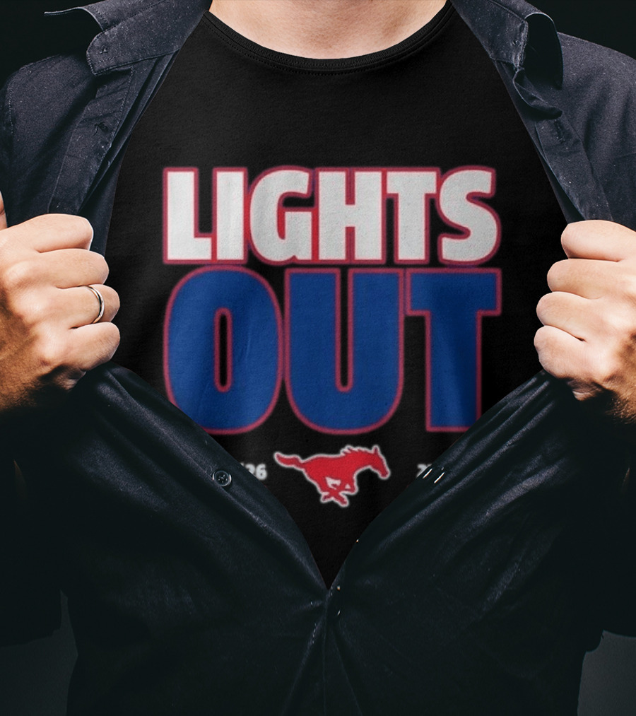 SMU Mustangs Football Lights Out 9 7 26 27 24 T-Shirt