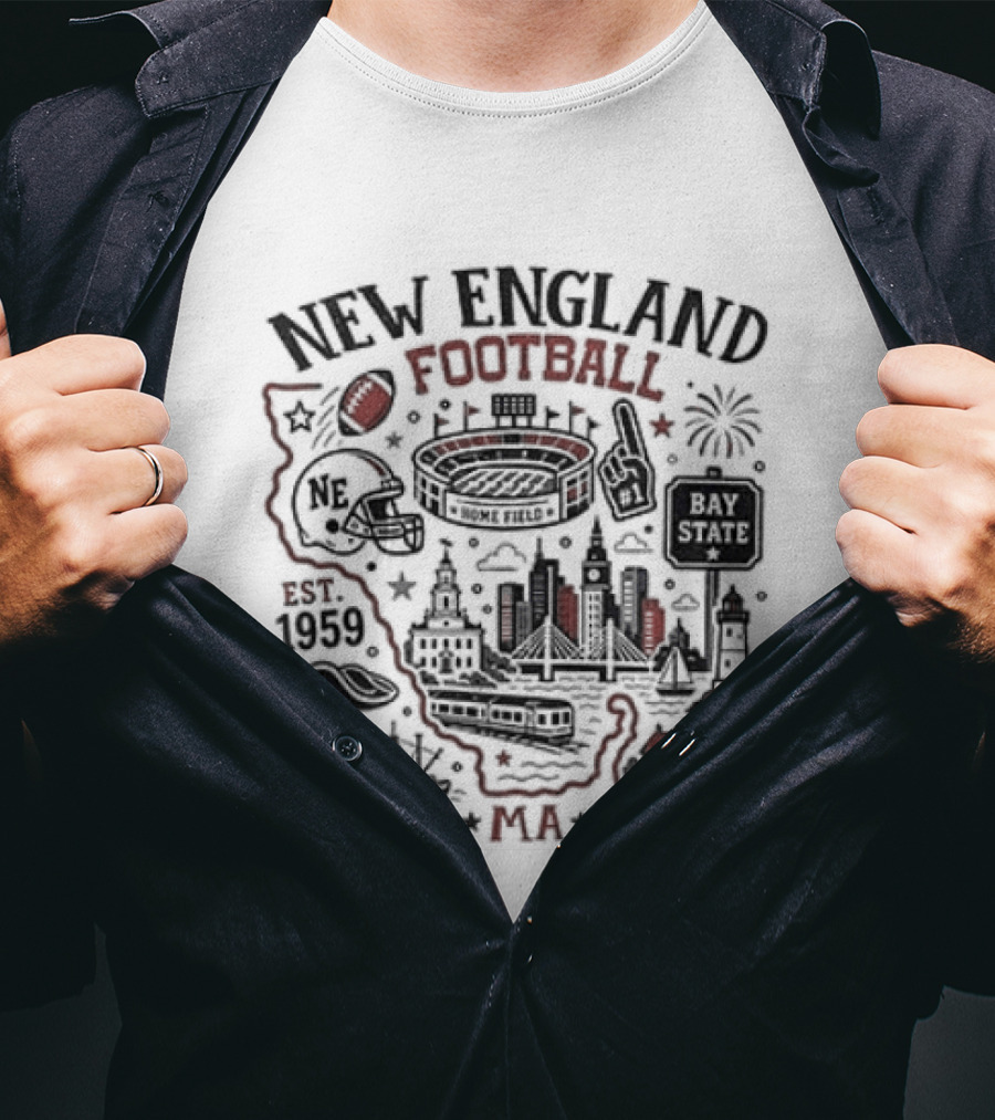 New England Football Est 1959 Massachusetts Map Stadium T-Shirt