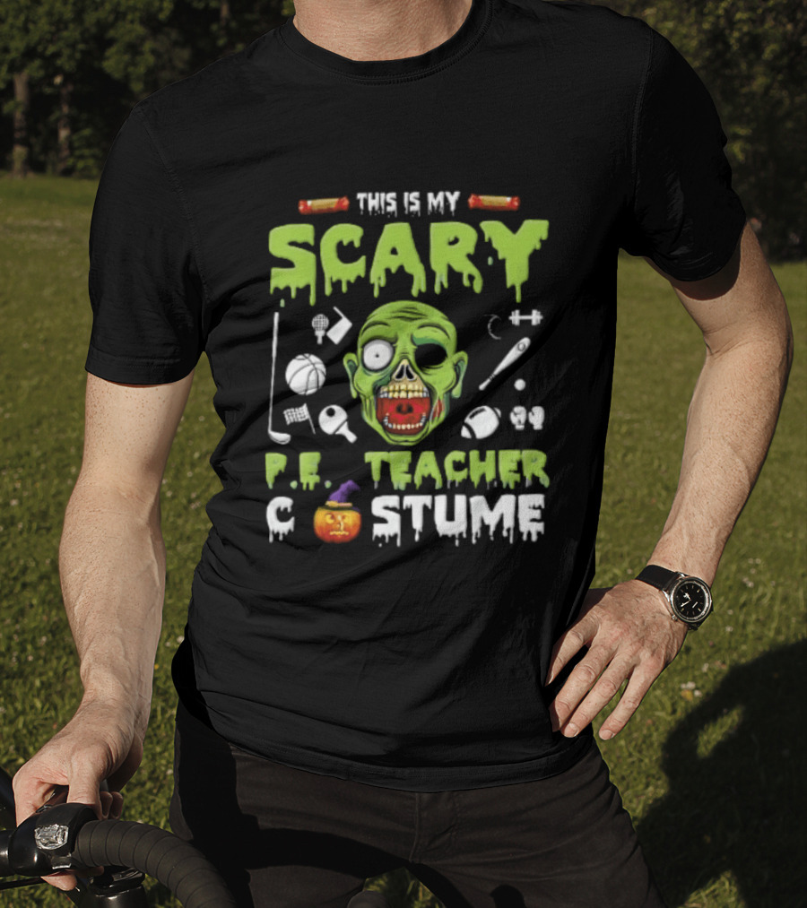 This Is My Scary PE Teacher Costume Zombie Head Sports Equipment Pumpkin T-Shirt