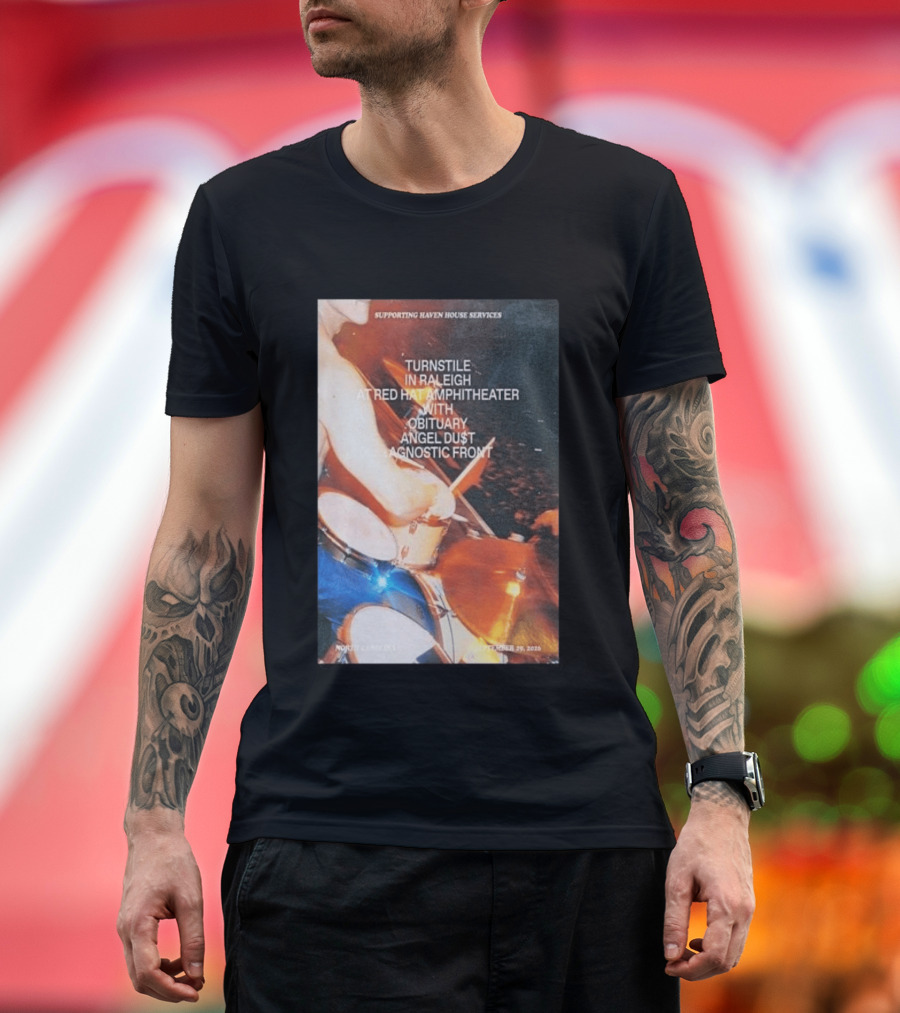 Turnstile Raleigh Red Hat Amphitheater September 29 2026 Obituary Angel Dust Agnostic Front Concert Supporting Haven House Services T-Shirt