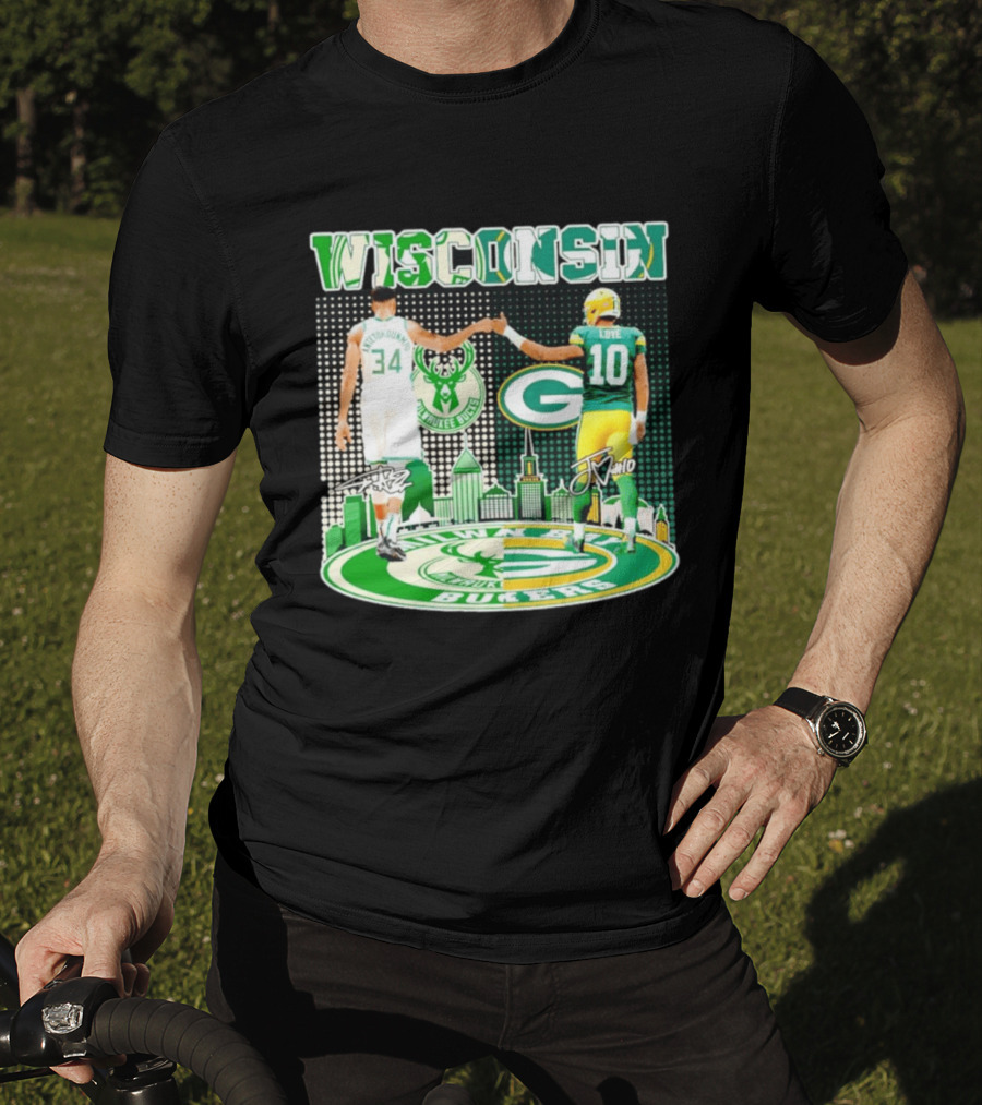 Wisconsin Milwaukee Bucks Giannis Antetokounmpo Green Bay Packers Jordan Love T-Shirt
