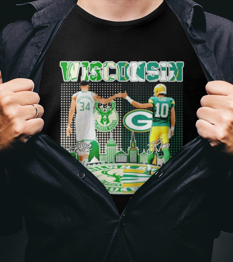 Wisconsin Milwaukee Bucks Giannis Antetokounmpo Green Bay Packers Jordan Love T-Shirt