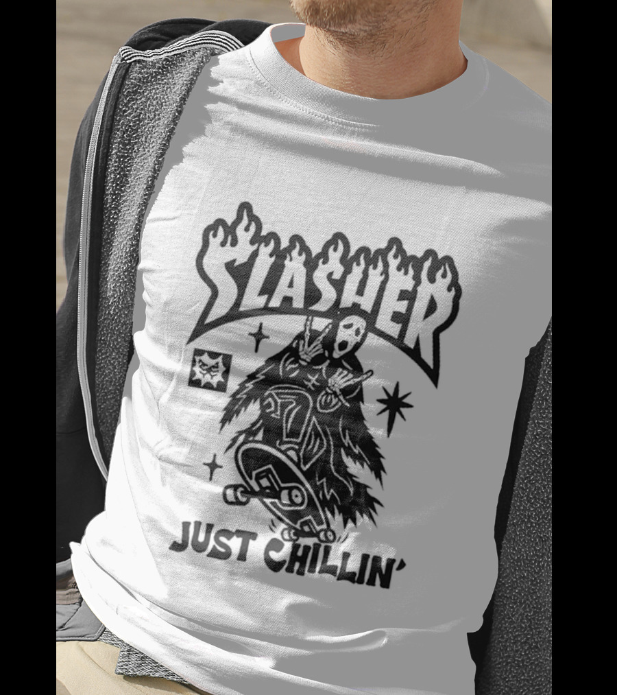 Slasher Just Chillin' Ghostface Skateboard Scream Horror T-Shirt