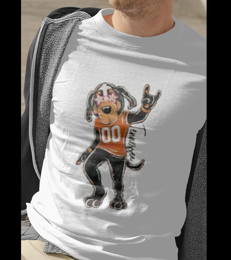 Tennessee Volunteers Cartoon Coonhound 00 Jersey Star Glasses Orange T-Shirt