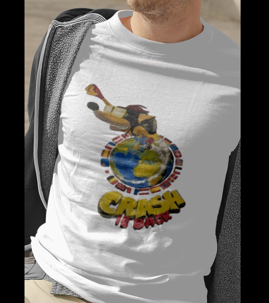 Crash Is Back Jetpack Adventure World Flags Globe Cartoon T-Shirt