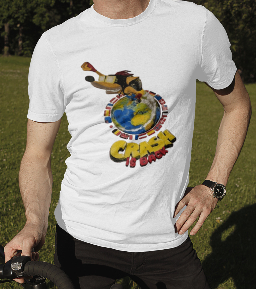 Crash Is Back Jetpack Adventure World Flags Globe Cartoon T-Shirt