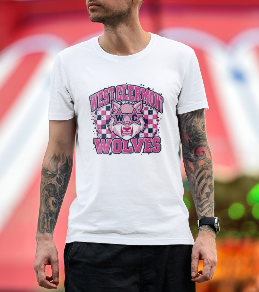 West Clermont Wolves WC Pink Star Sunglasses Checkered T-Shirt