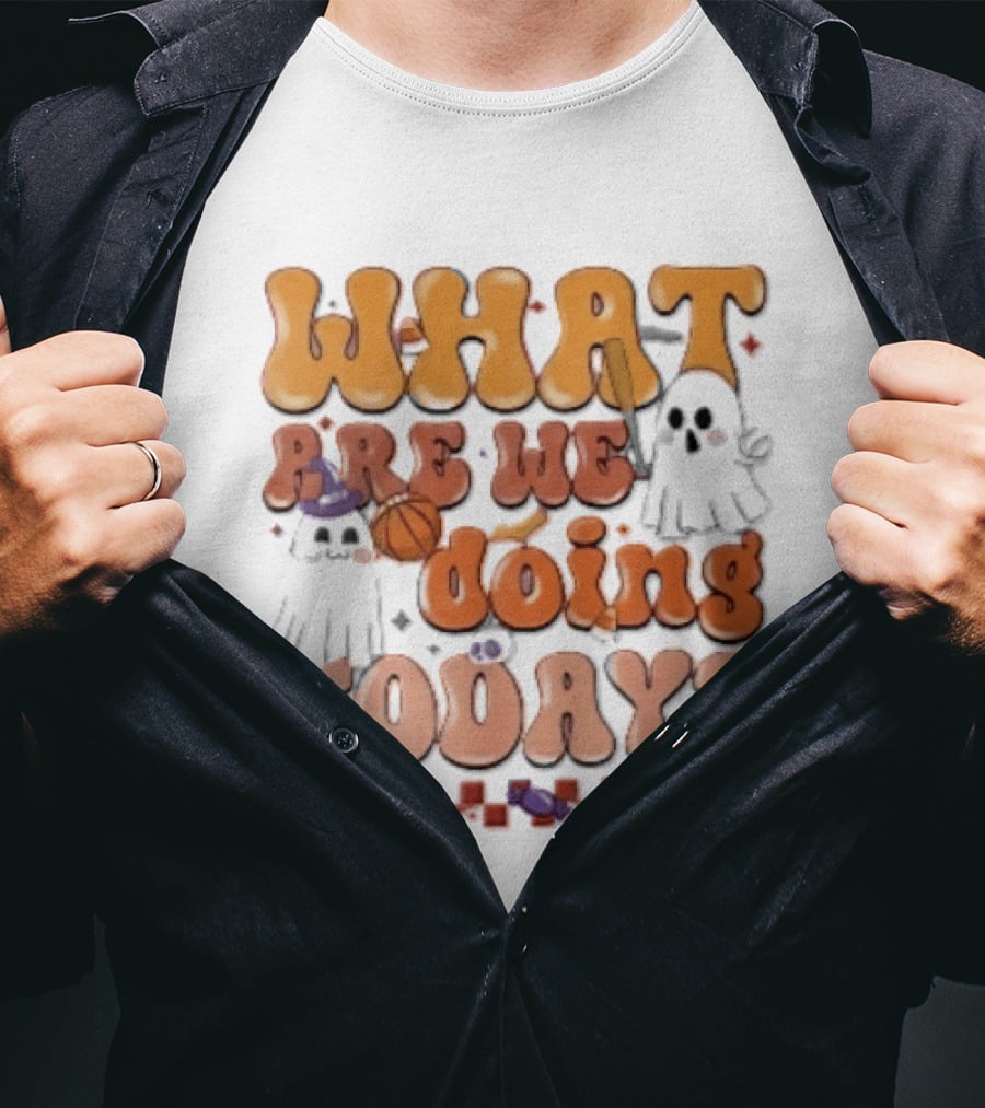 What Are We Doing Today Cartoon Halloween Ghosts Basketball Baseball Boo Shop T-Shirt