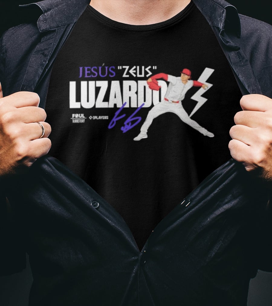 Jesús Zeus Luzardo Pitching Foul Territory 44 Lightning Bolt T-Shirt
