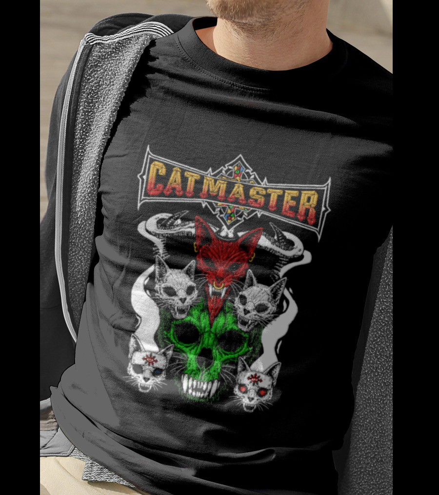 Catmaster Occult Cat Skull Metal Gothic Supernatural Feline Skulls T-Shirt