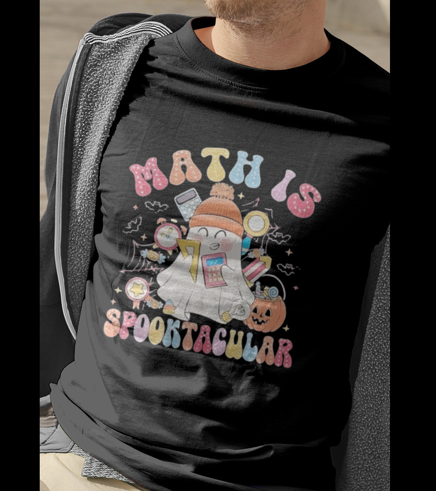 Math Is Spooktacular Ghost Halloween Teacher Kawaii Pumpkin Calculators T-Shirt