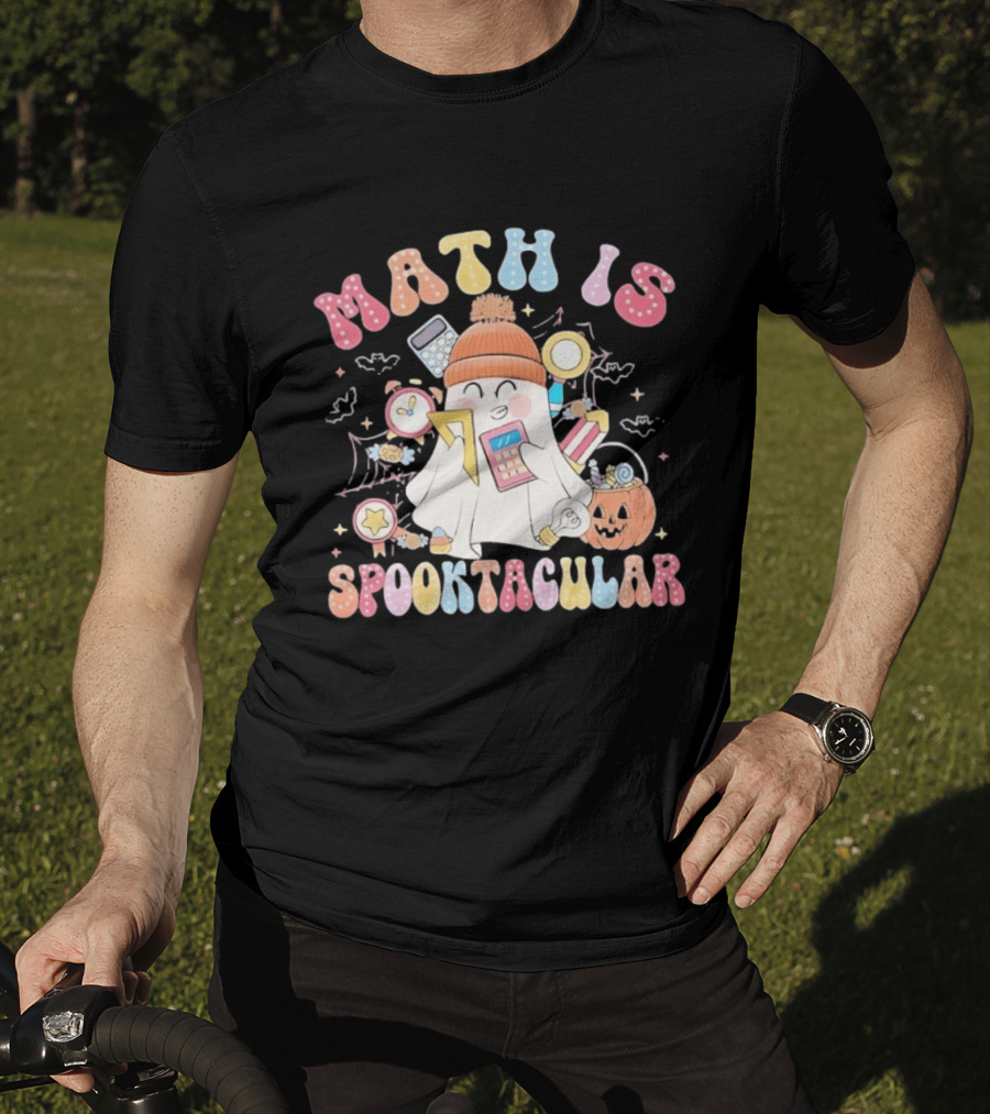 Math Is Spooktacular Ghost Halloween Teacher Kawaii Pumpkin Calculators T-Shirt