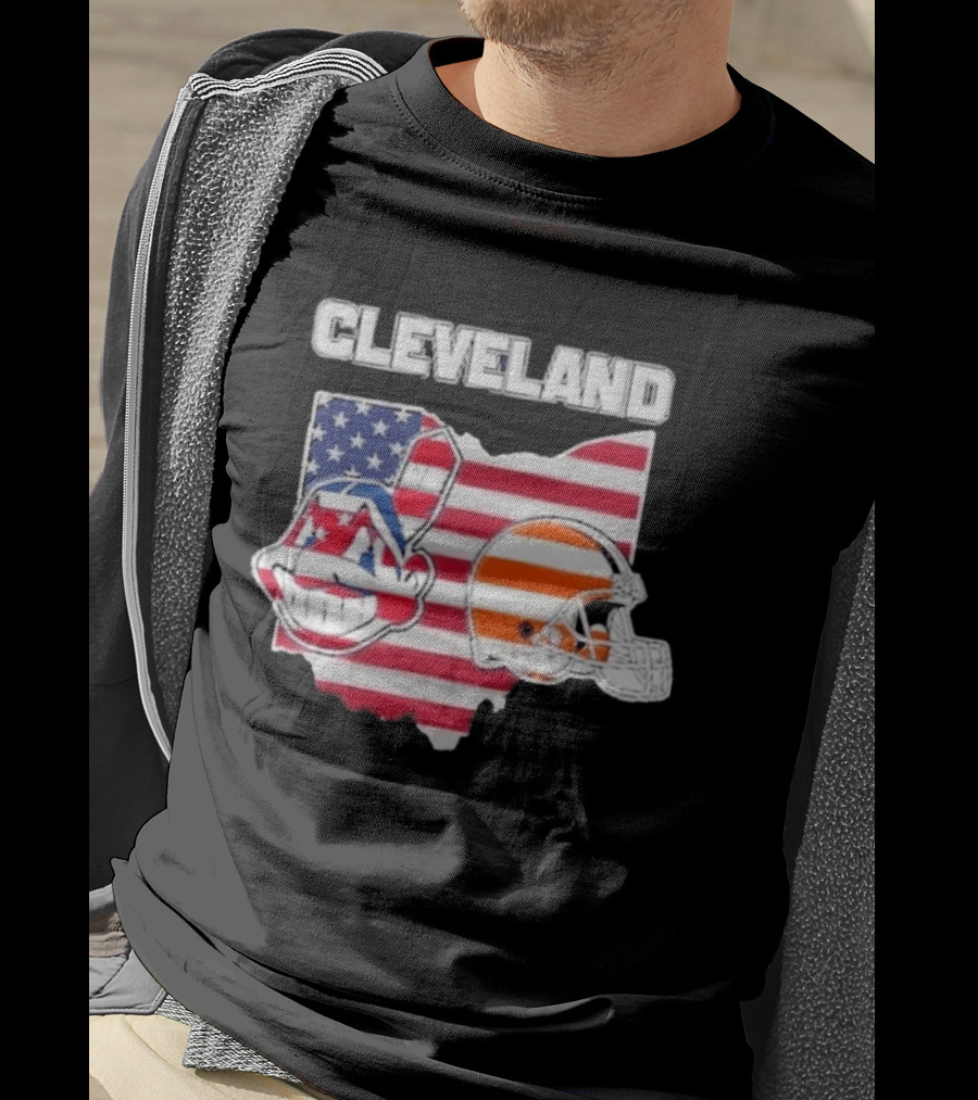 Cleveland Indians Browns Ohio State Map With Flags T-Shirt