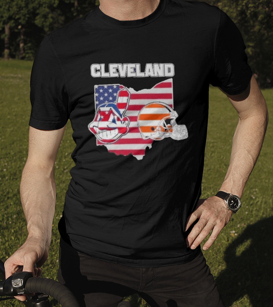 Cleveland Indians Browns Ohio State Map With Flags T-Shirt