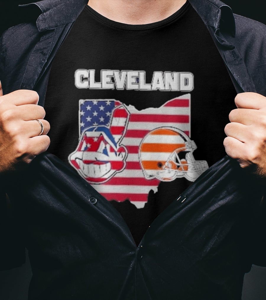 Cleveland Indians Browns Ohio State Map With Flags T-Shirt