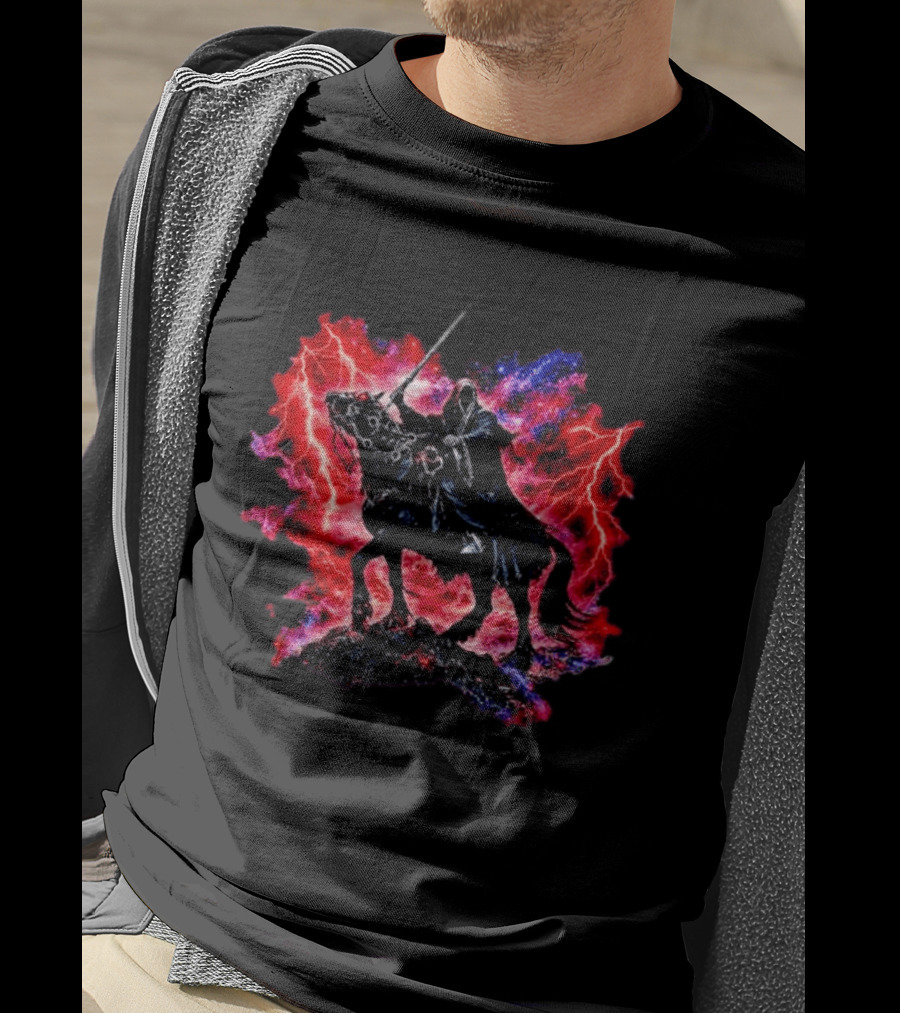 Grim Reaper On Horse With Lightning And Cosmic Galaxy T-Shirt