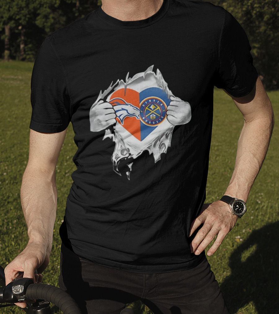 Denver Broncos Nuggets Heart Superman Chest Rip T-Shirt