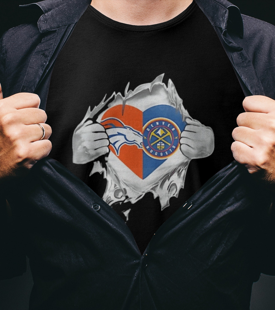 Denver Broncos Nuggets Heart Superman Chest Rip T-Shirt