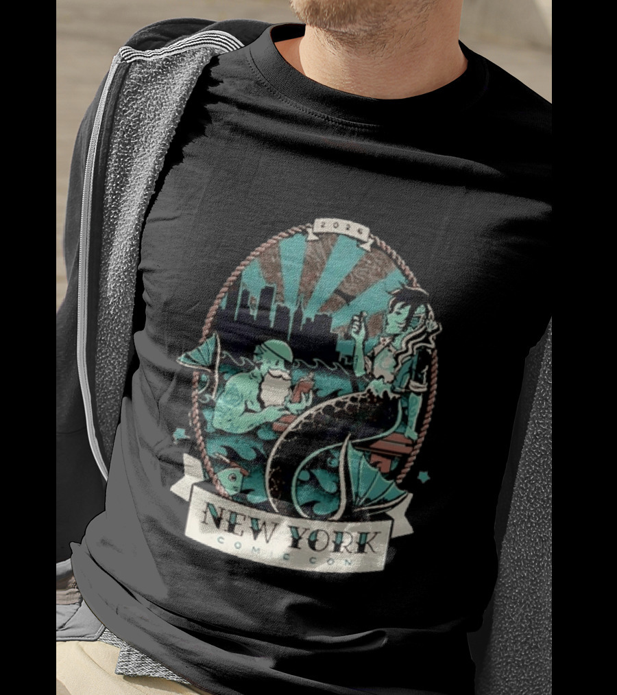 New York Comic Con 2026 Mermaid Merman City Skyline Ocean T-Shirt