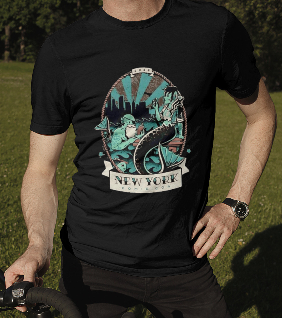 New York Comic Con 2026 Mermaid Merman City Skyline Ocean T-Shirt