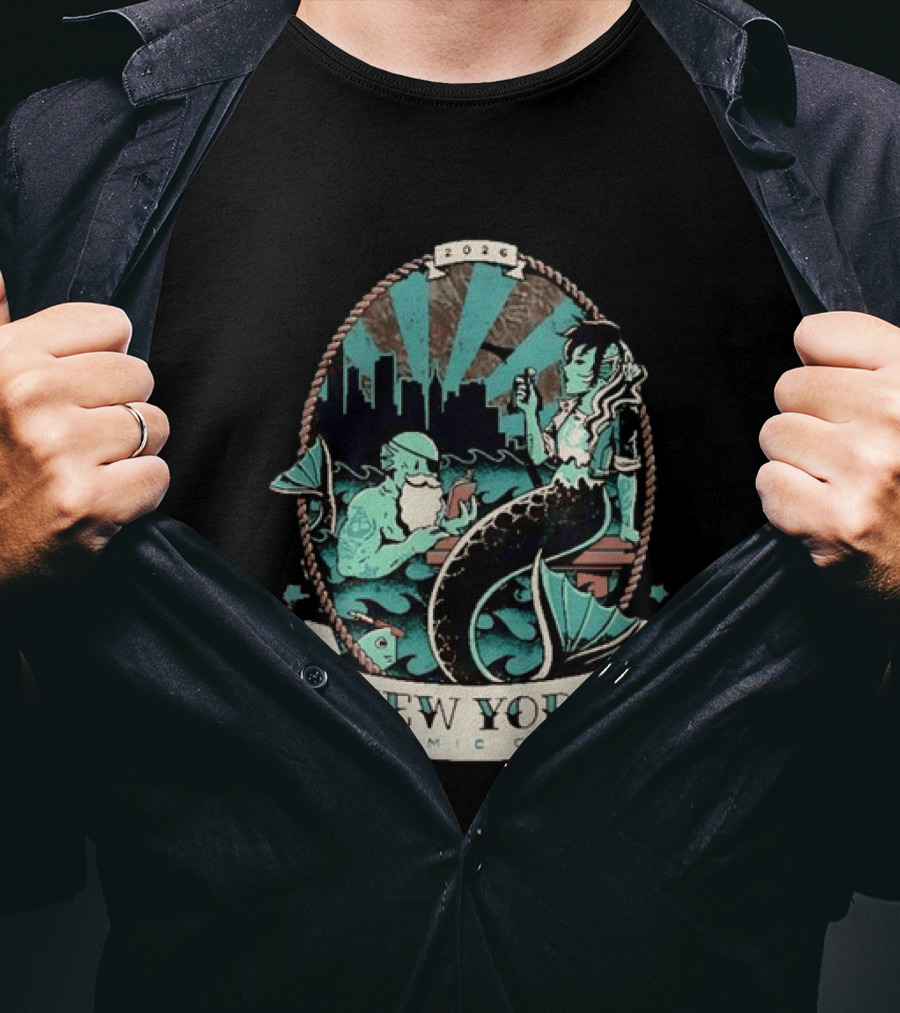 New York Comic Con 2026 Mermaid Merman City Skyline Ocean T-Shirt
