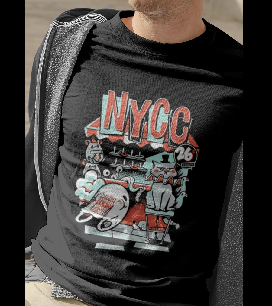 NYCC 26 Cent 1 Throw Carnival Cat Retro Style Comic Fairground Fun T-Shirt