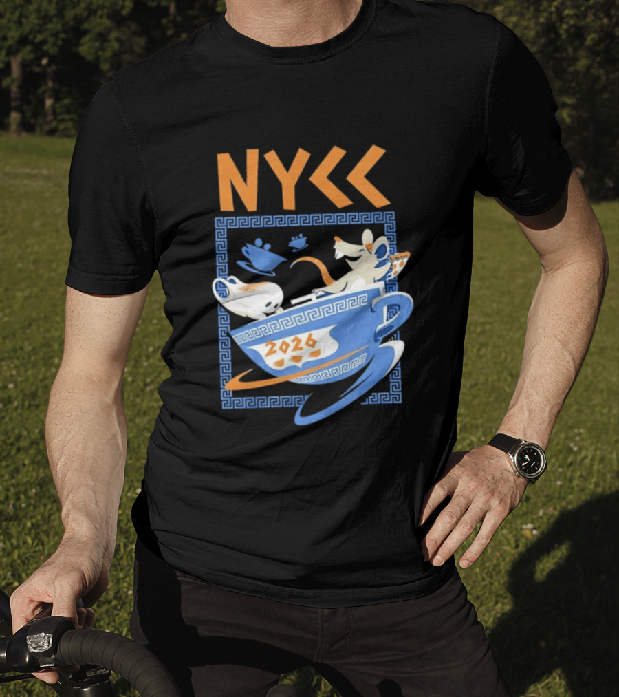 NYCC 2026 Pizza Rat Cup Greek Pattern Tea Event T-Shirt