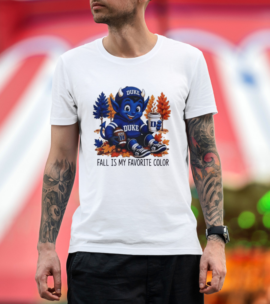 Duke Blue Devils Fall Is My Favorite Color Football Coffee Autumn Leaves T-Shirt