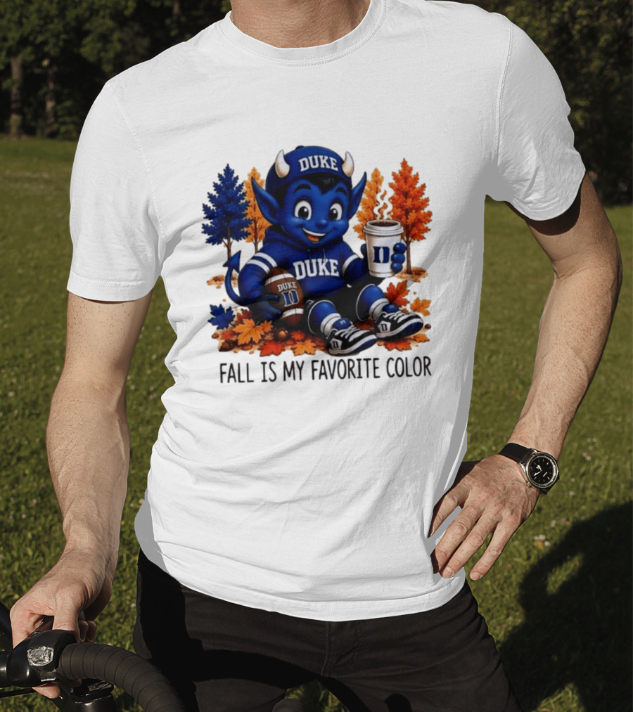 Duke Blue Devils Fall Is My Favorite Color Football Coffee Autumn Leaves T-Shirt