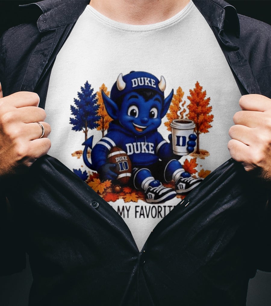 Duke Blue Devils Fall Is My Favorite Color Football Coffee Autumn Leaves T-Shirt