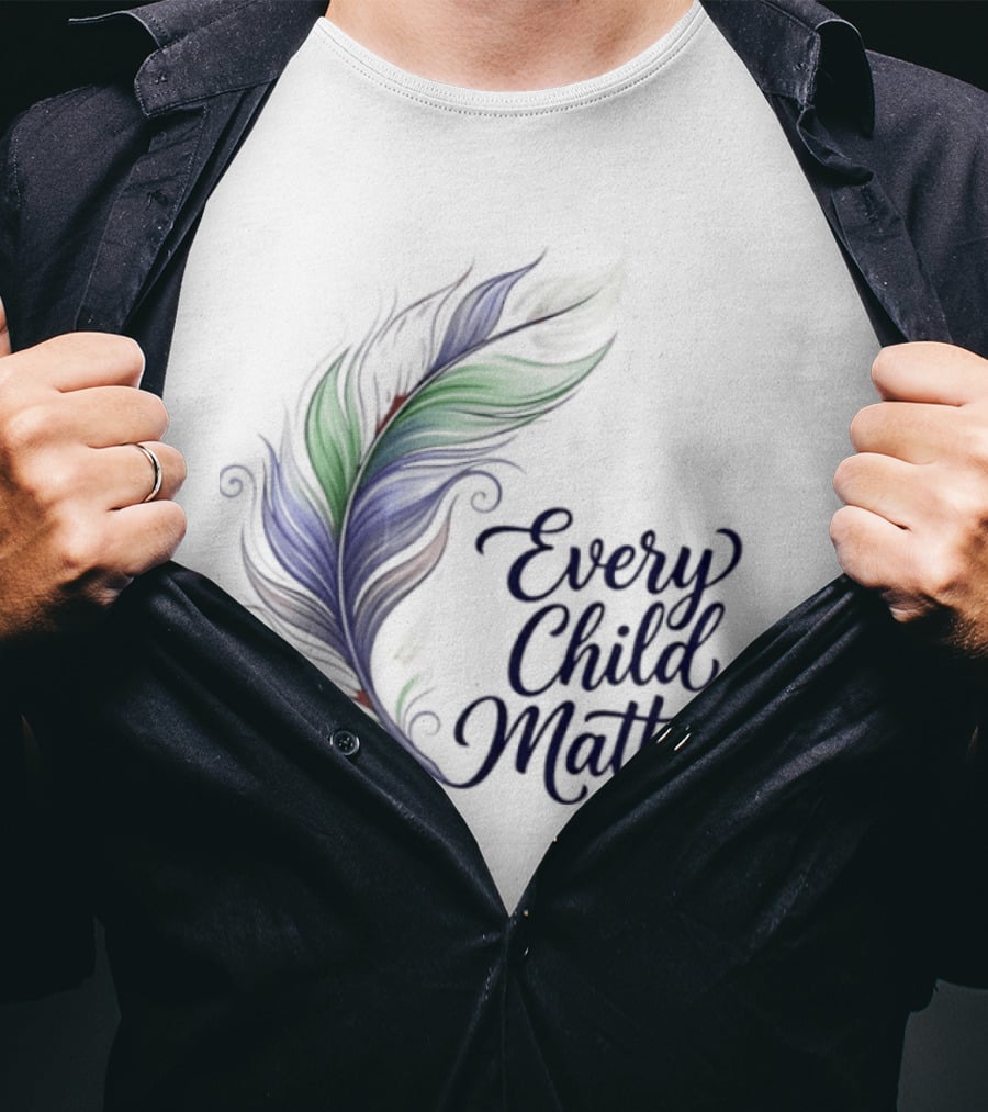 Every Child Matters Colorful Feather Orange Day Awareness T-Shirt