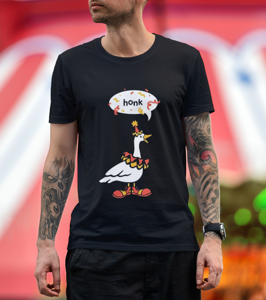 Honk Clown Goose Circus Costume With Confetti Speech Bubble T-Shirt