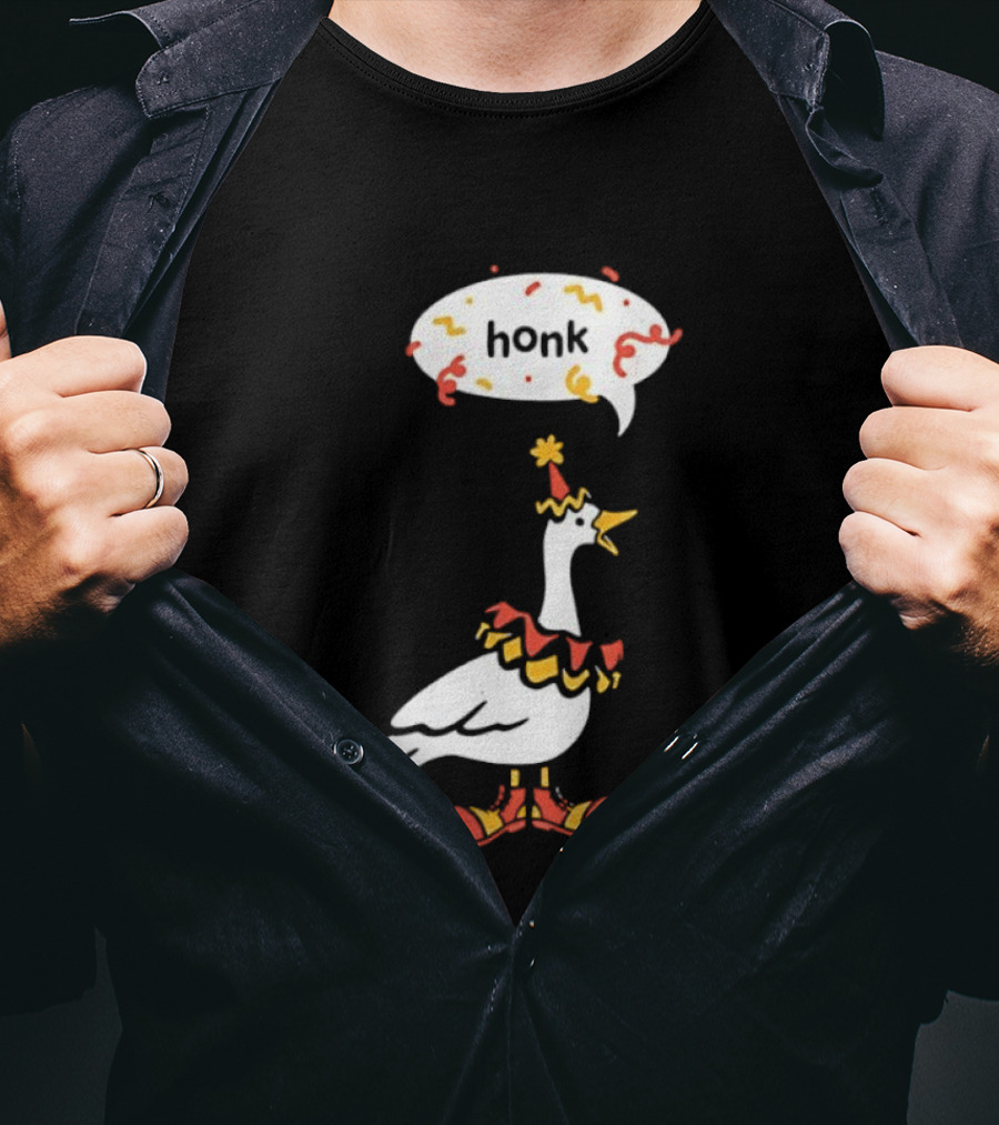 Honk Clown Goose Circus Costume With Confetti Speech Bubble T-Shirt