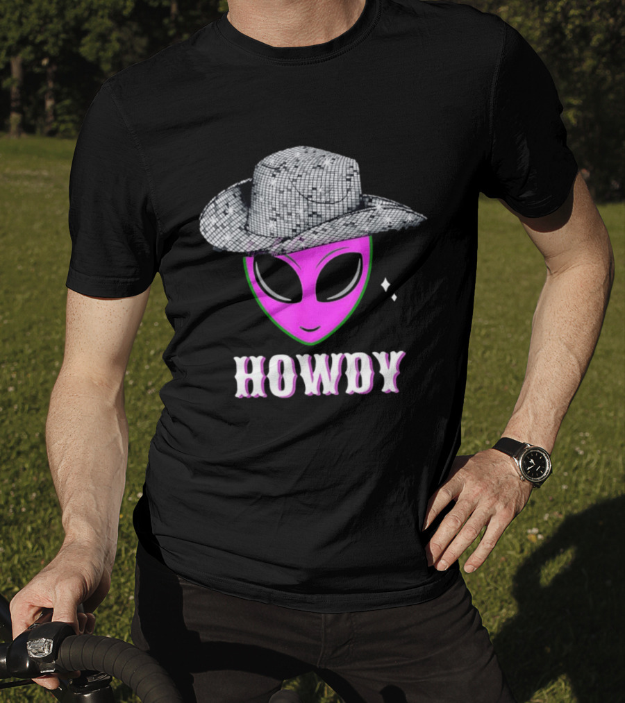 Howdy Alien Disco Cowboy Hat Western T-Shirt