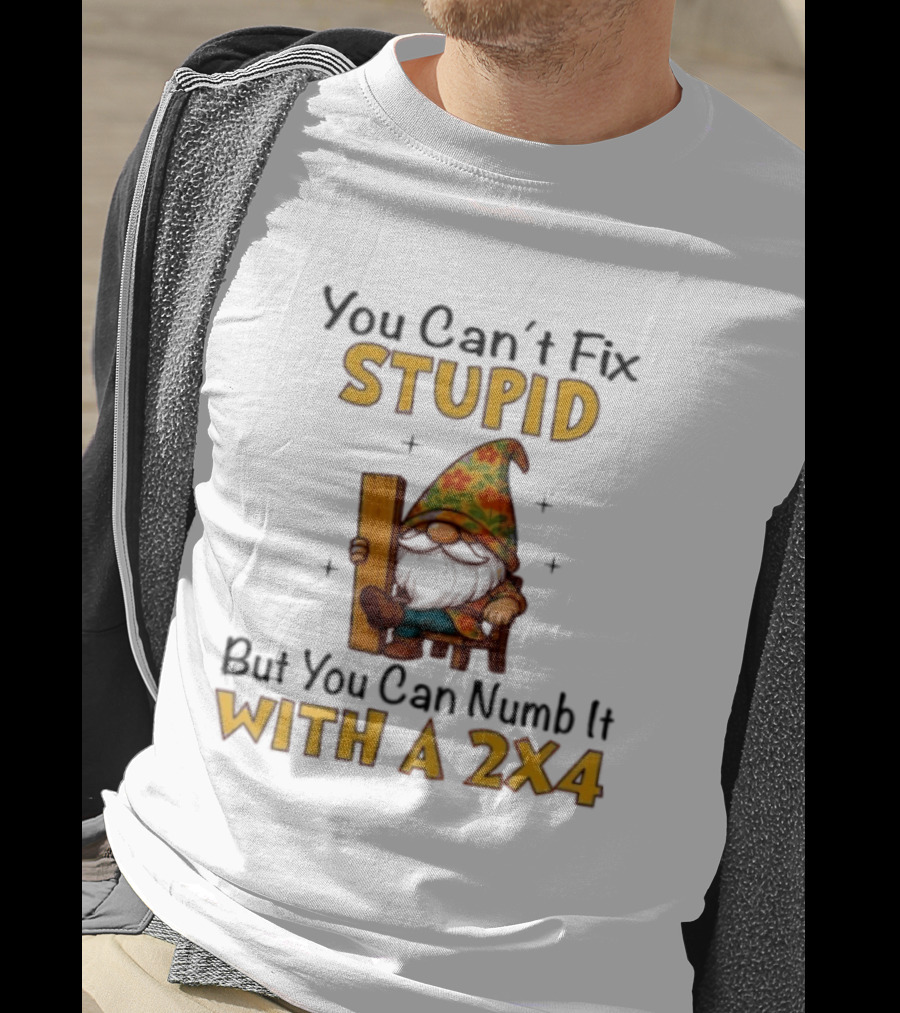 You Can't Fix Stupid But You Can Numb It With A 2x4 Gnome Holding Wood Humor T-Shirt