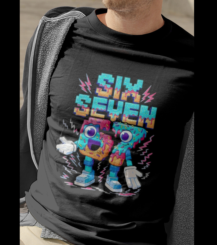 Six Seven Donut Cartoon Sprinkles With Colorful Numbers And Playful T-Shirt