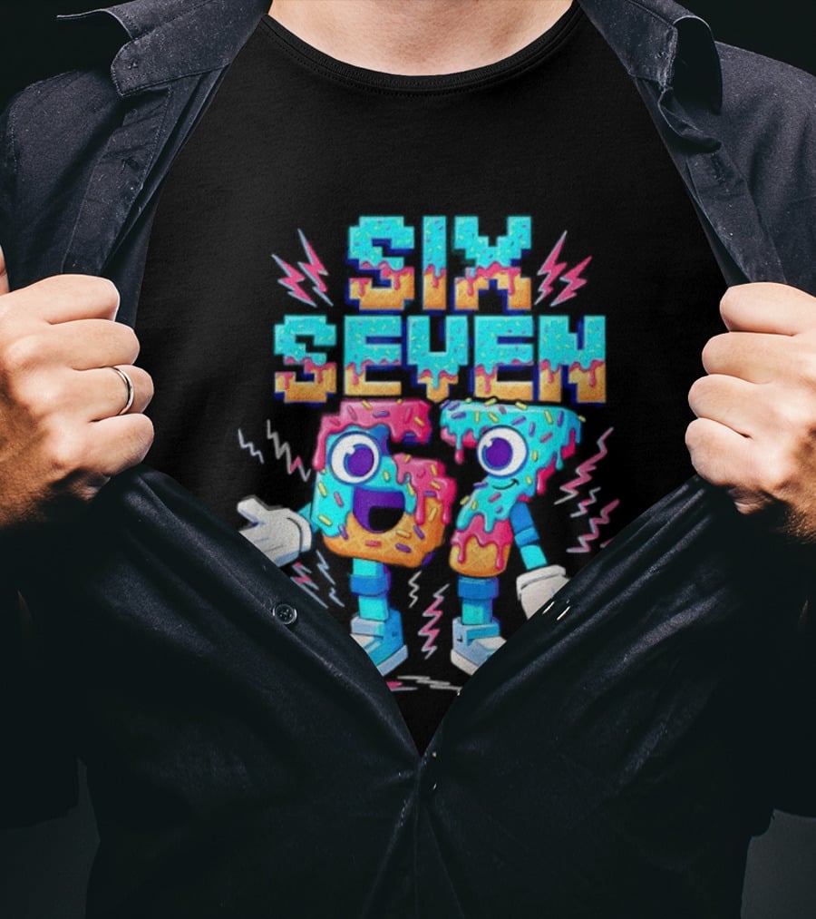 Six Seven Donut Cartoon Sprinkles With Colorful Numbers And Playful T-Shirt