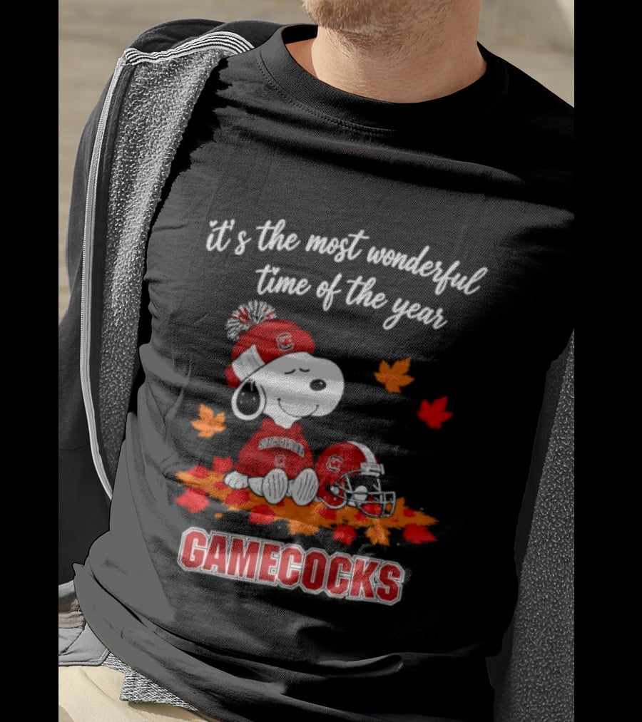 Snoopy South Carolina Gamecocks It's The Most Wonderful Time Of The Year Autumn Leaves T-Shirt