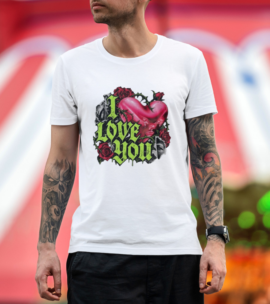I Love You Gothic Heart Roses T-Shirt