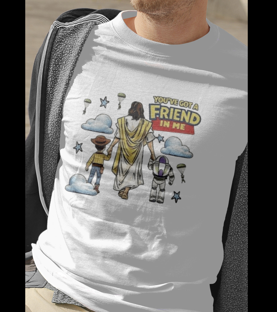 You've Got A Friend In Me Jesus Woody Buzz Lightyear Parachutes Clouds Stars T-Shirt